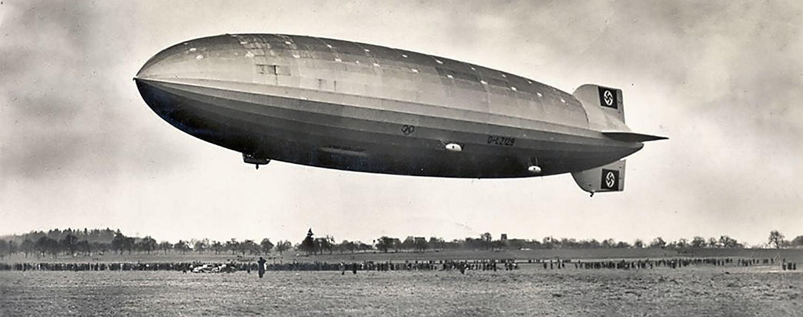 The airship LZ 129 Hindenburg, which took off on its first flight in 1936
