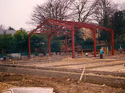 The distinctive steel framework of the Main Hall